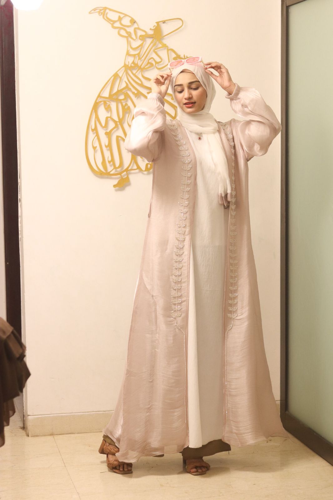 Hoor Tissue Abaya Premium Full Set (with Full Sleeves Inner Slit & Hijab)