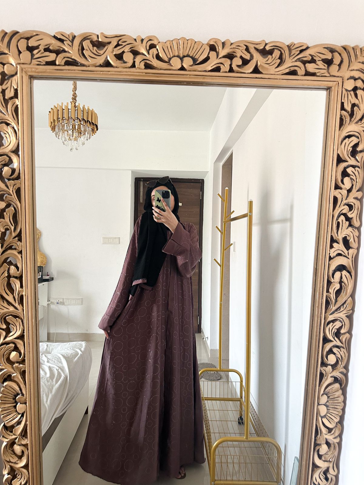 Premium Rhinestone Abaya - Mauve (With Matching Niqab & Hijab)