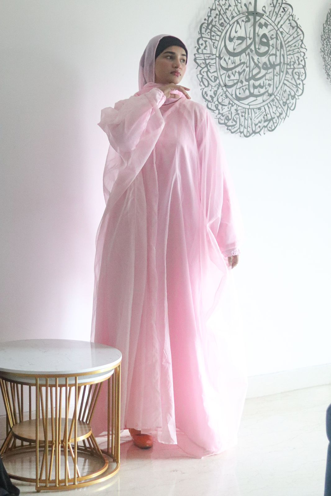 Feriha Luxe Abaya - Pink (with inner slit, Shrug, Hijab)