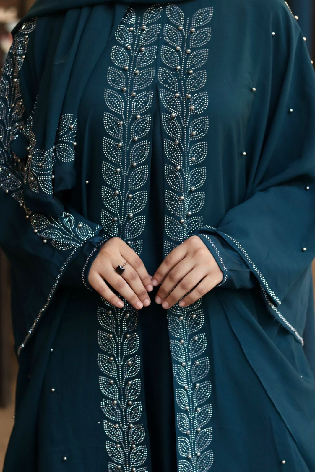 Noorain Stonework Abaya - Teal (with Hijab)