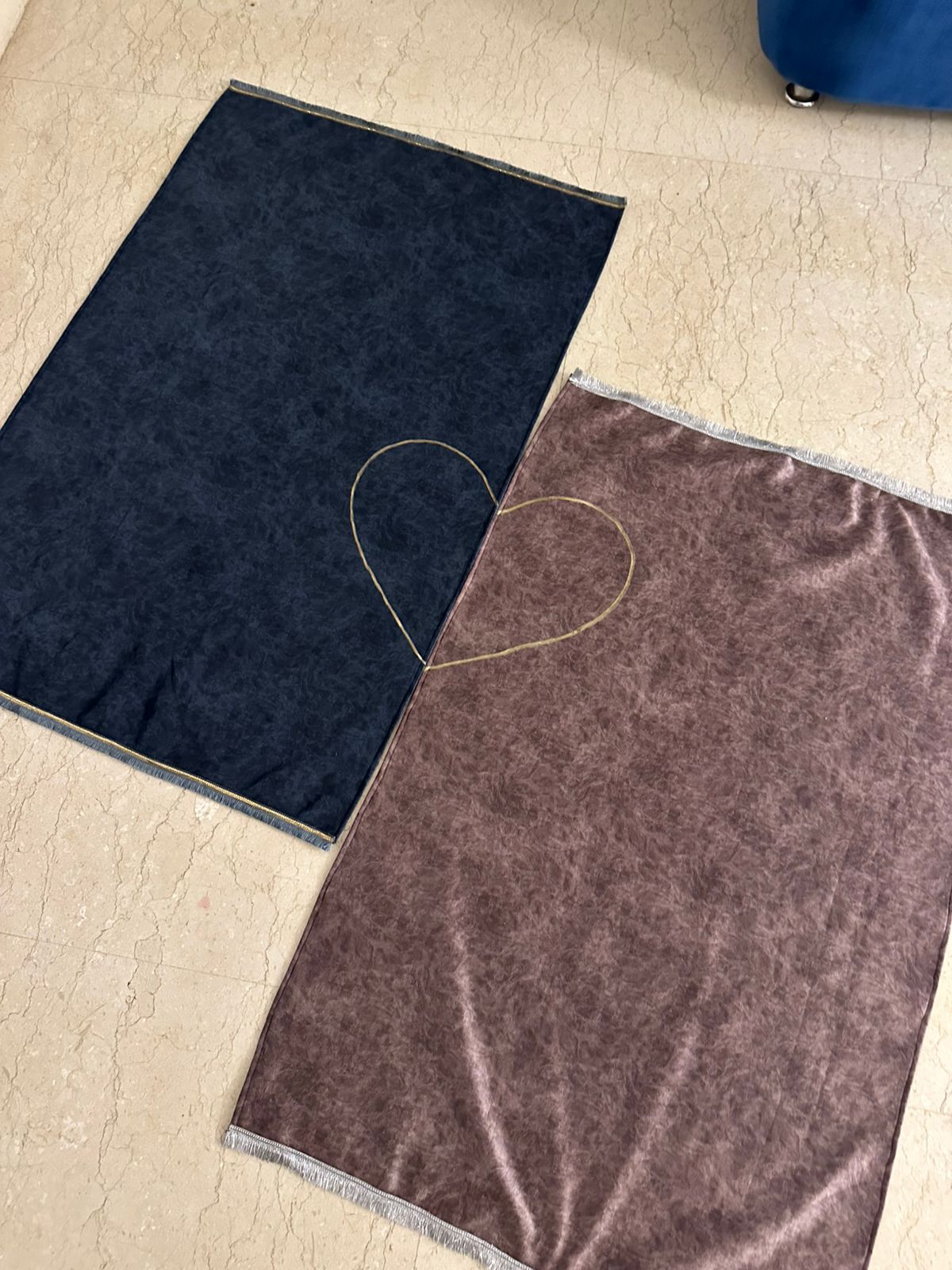 Couple Prayer Mat (with Customized Name & heart)-Blue & Grey Shade