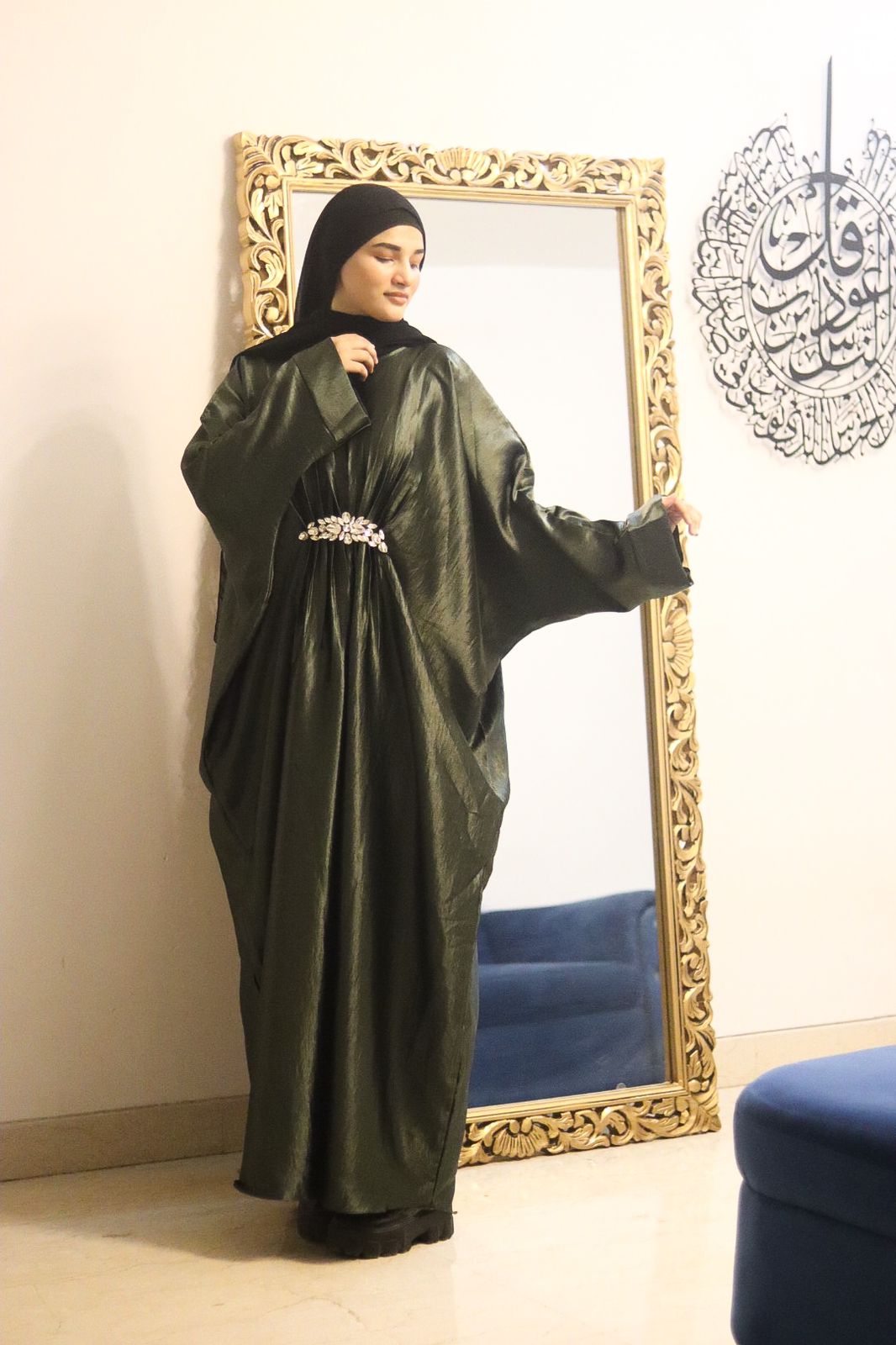 Jet Green shimmer Abaya (with hijab)