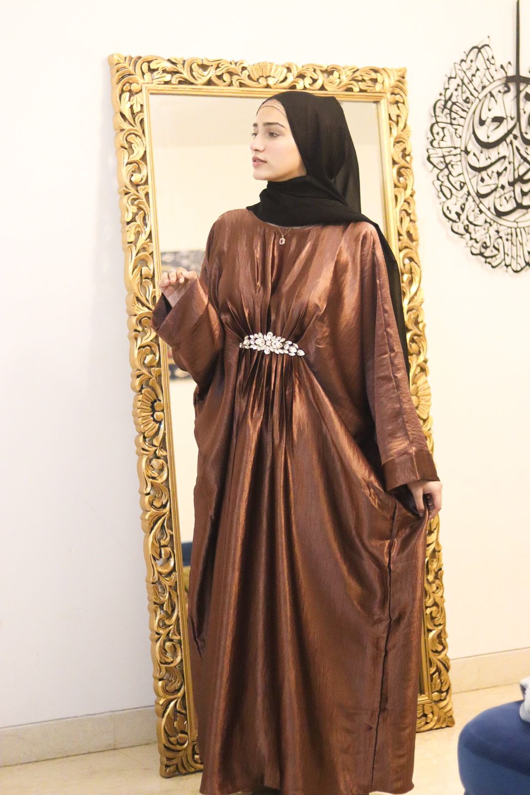 Brown shimmer Abaya (with hijab)