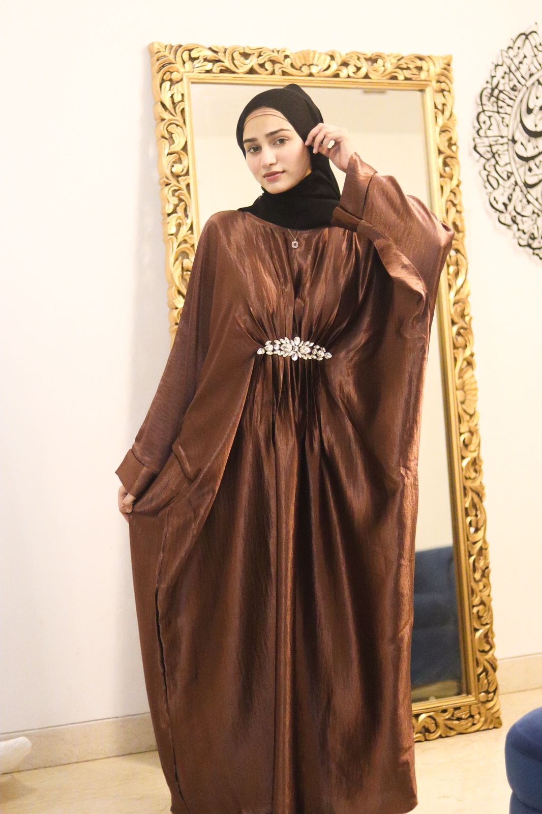 Brown shimmer Abaya (with hijab)