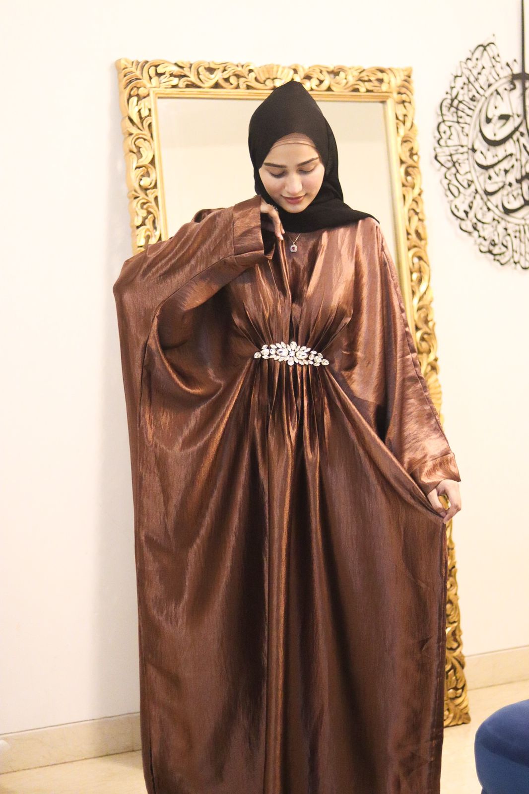 Brown shimmer Abaya (with hijab)