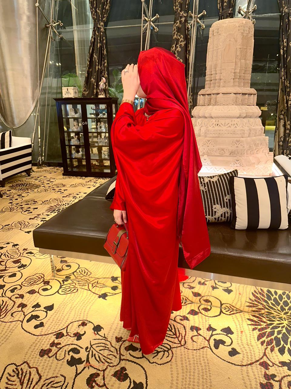 Red Malika Butterfly Abaya with Attached Inner Belt (hijab not included)