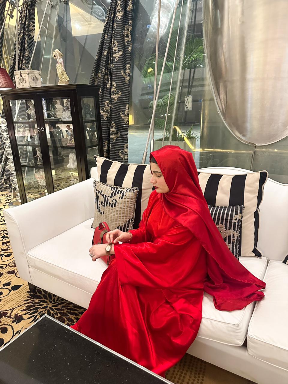 Red Malika Butterfly Abaya with Attached Inner Belt (hijab not included)