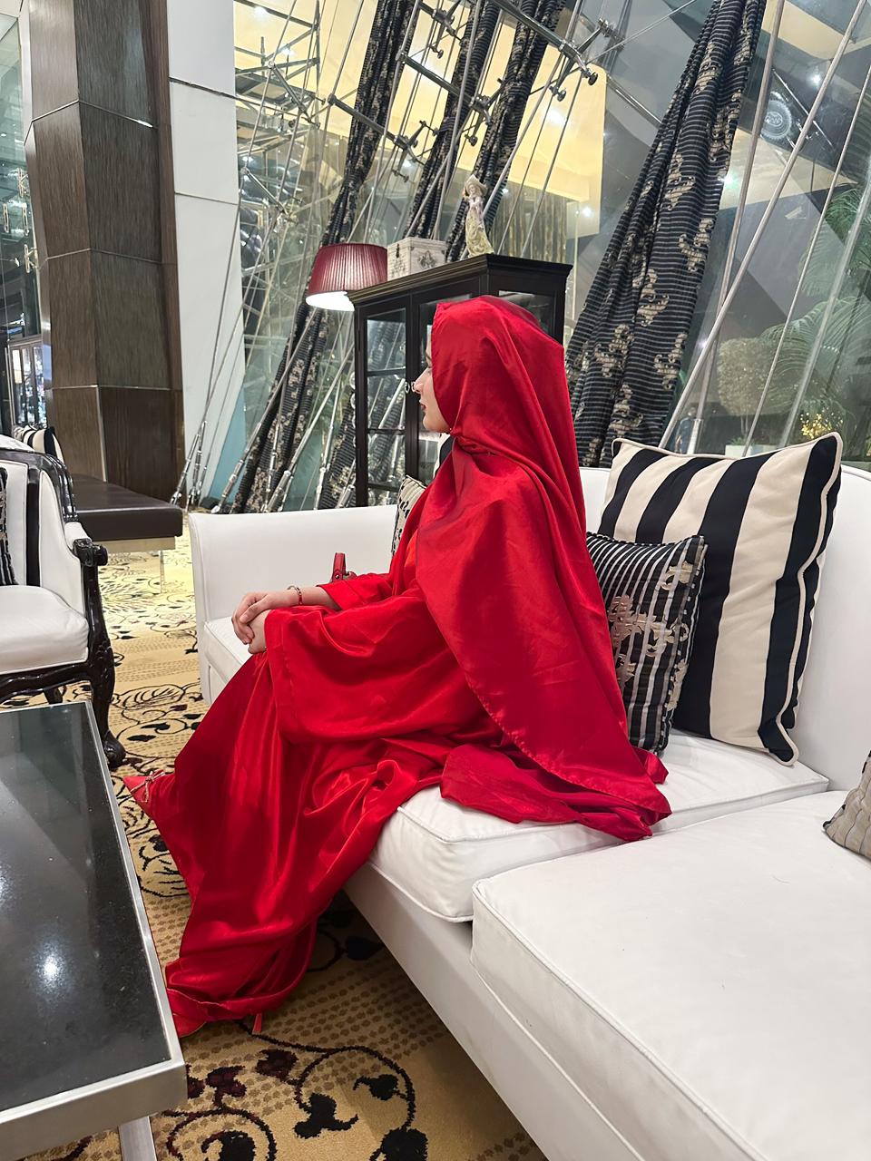 Red Malika Butterfly Abaya with Attached Inner Belt (hijab not included)