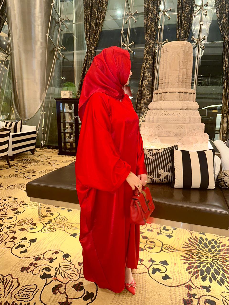 Red Malika Butterfly Abaya with Attached Inner Belt (hijab not included)