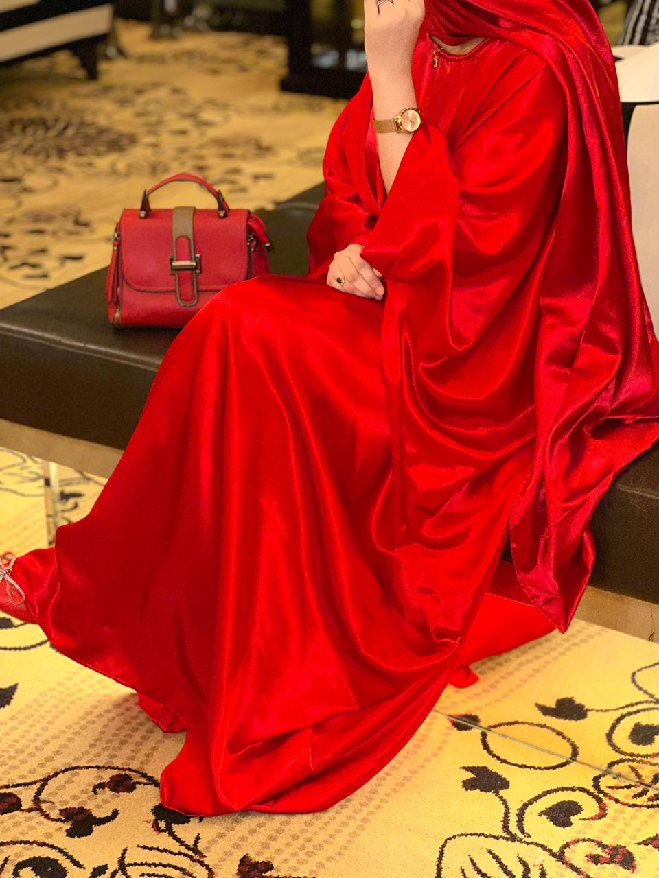 Red Malika Butterfly Abaya with Attached Inner Belt (hijab not included)