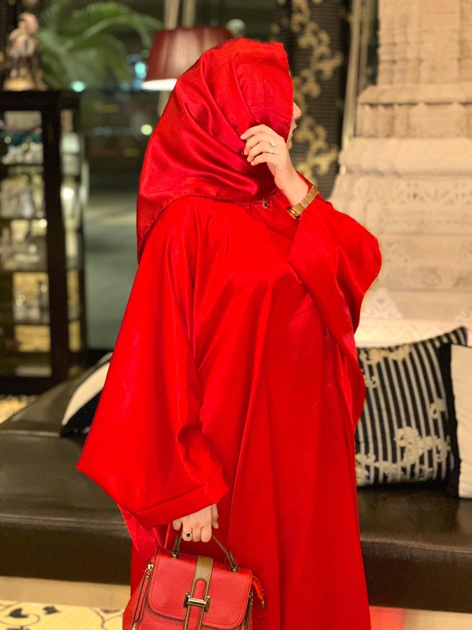 Red Malika Butterfly Abaya with Attached Inner Belt (hijab not included)