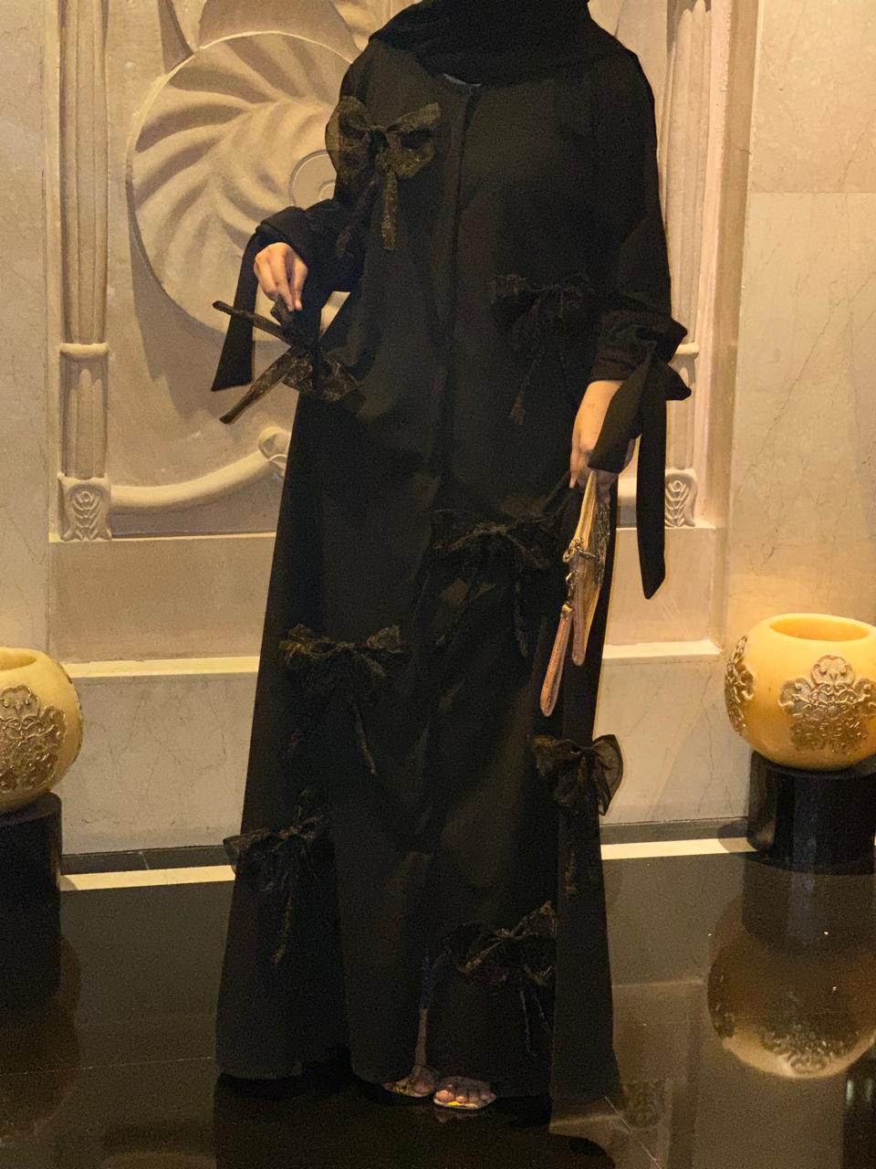 3D bow Abaya - Black