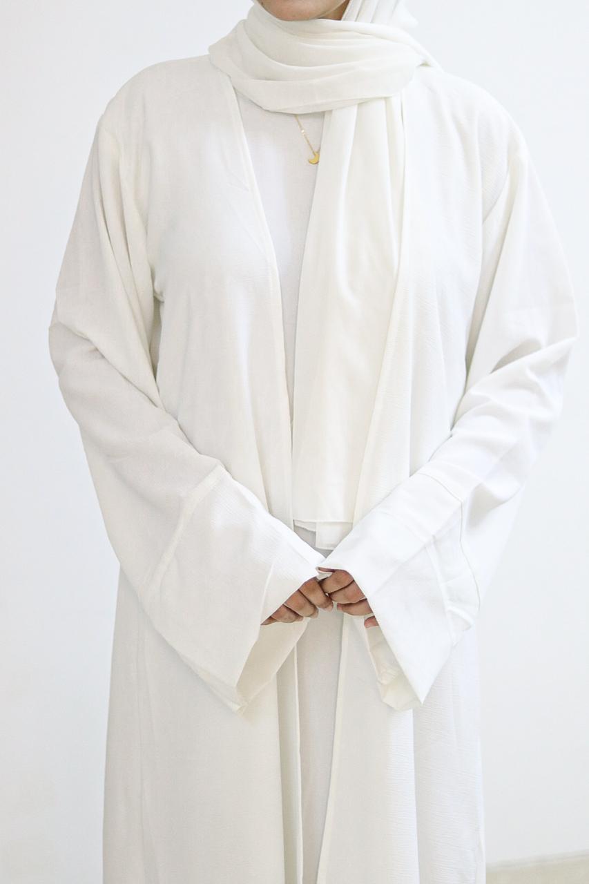 Pure White Umrah  Abaya (With inner slit, shrug & Hijab)