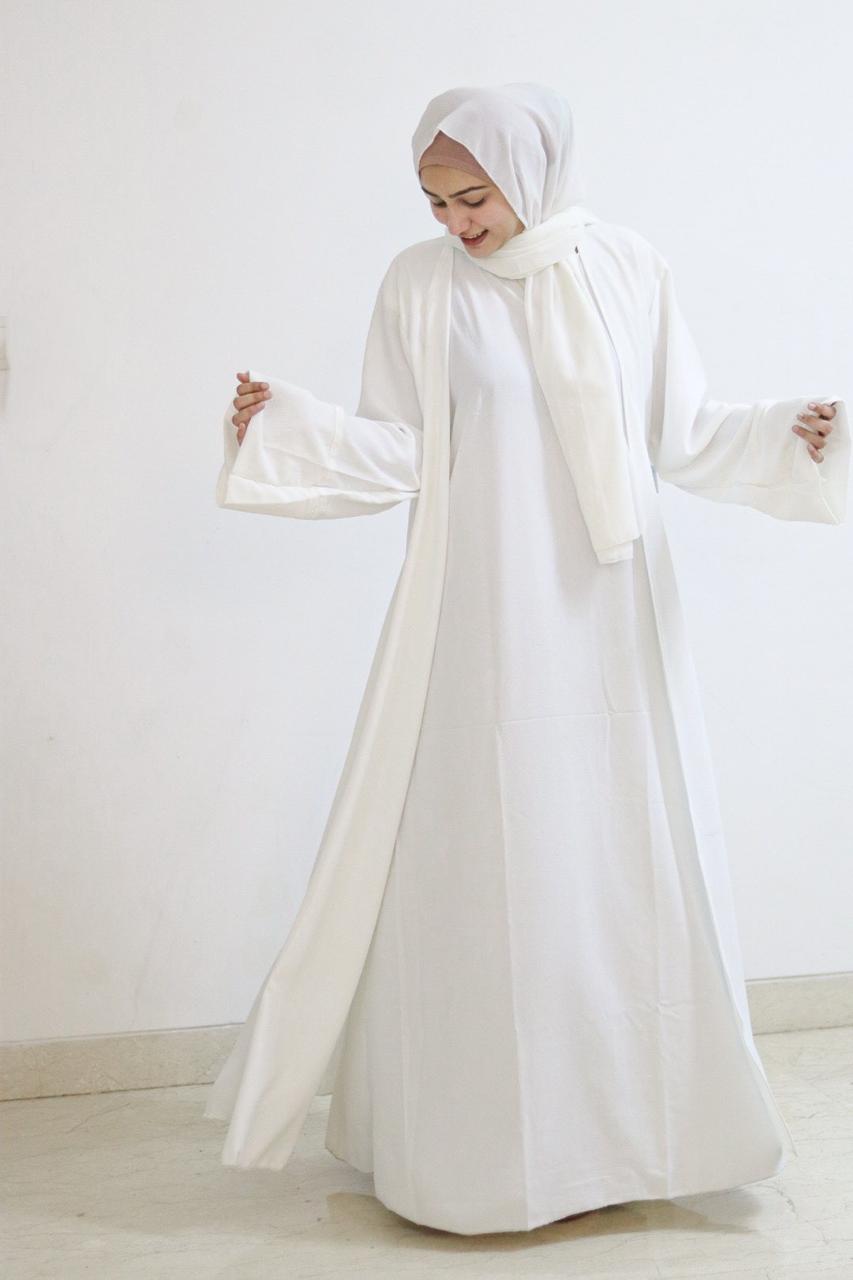 Pure White Umrah  Abaya (With inner slit, shrug & Hijab)
