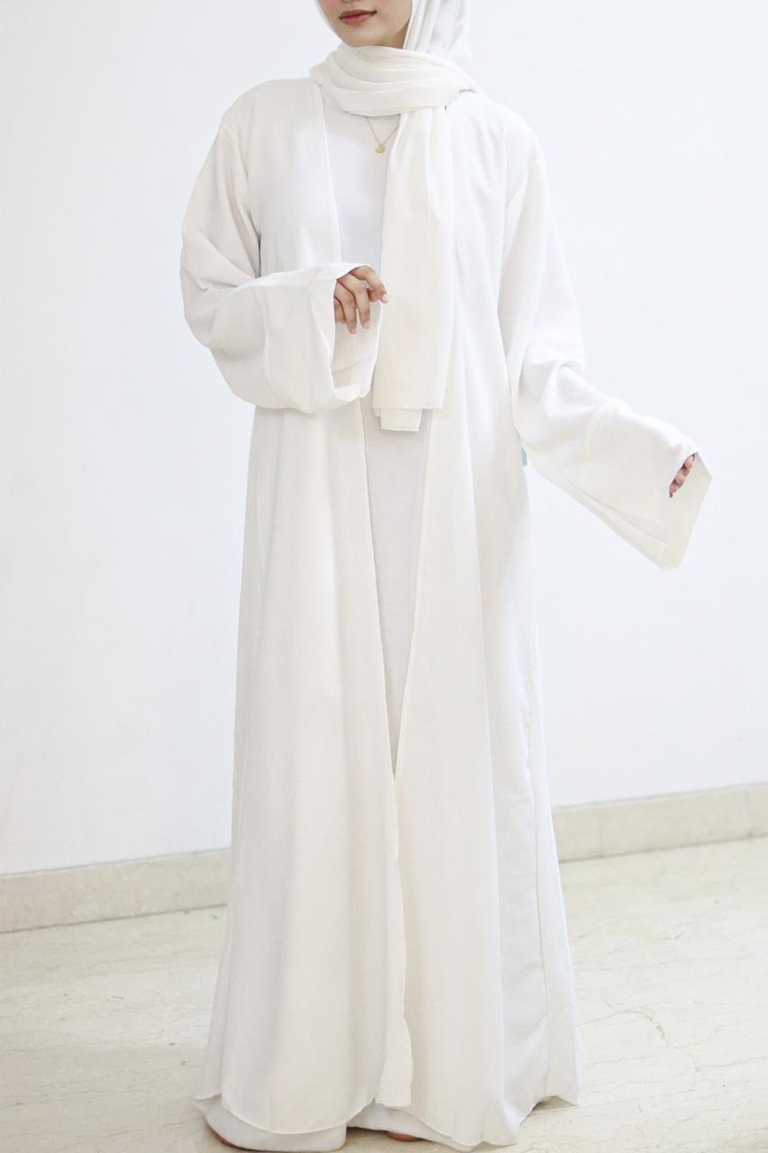Pure White Umrah  Abaya (With inner slit, shrug & Hijab)