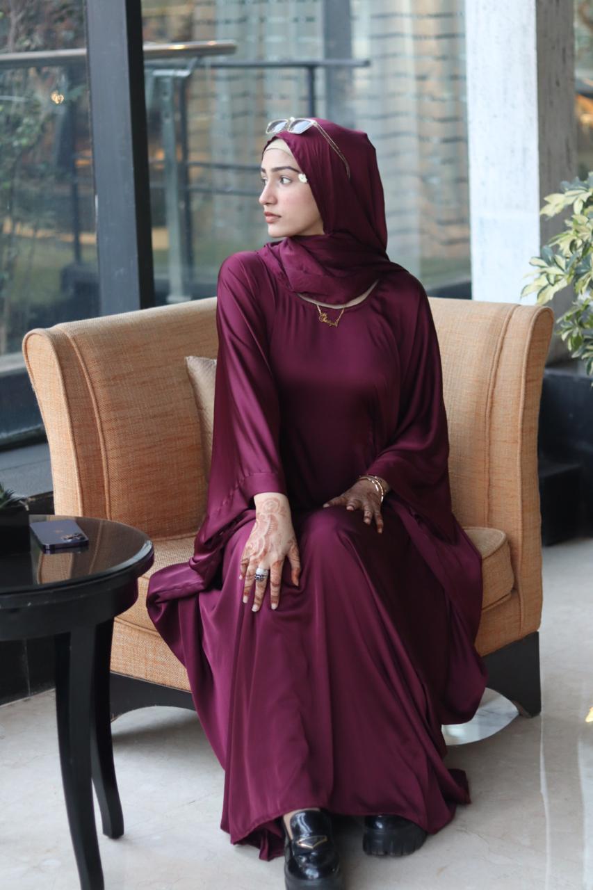Malika Butterfly Abaya with Attached Inner Belt - Burgandy (hijab not included)