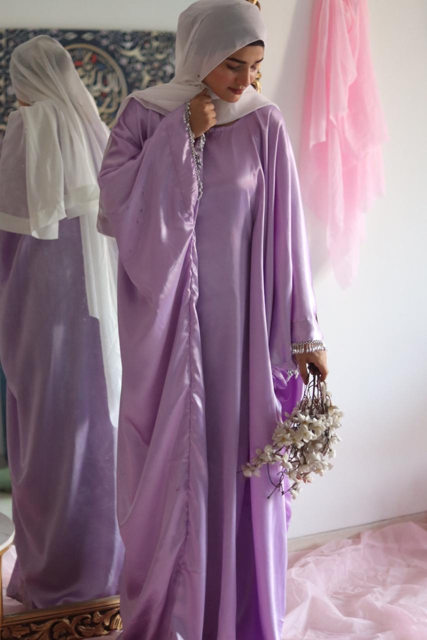 Lilac Butterfly Abaya with Attached Inner Belt (Hijab not included)