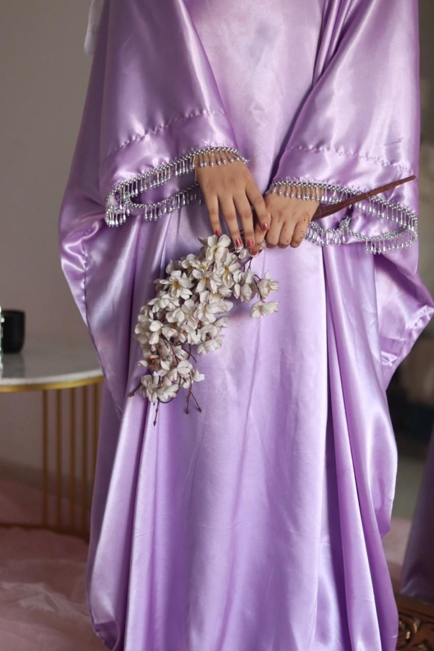 Lilac Butterfly Abaya with Attached Inner Belt (Hijab not included)