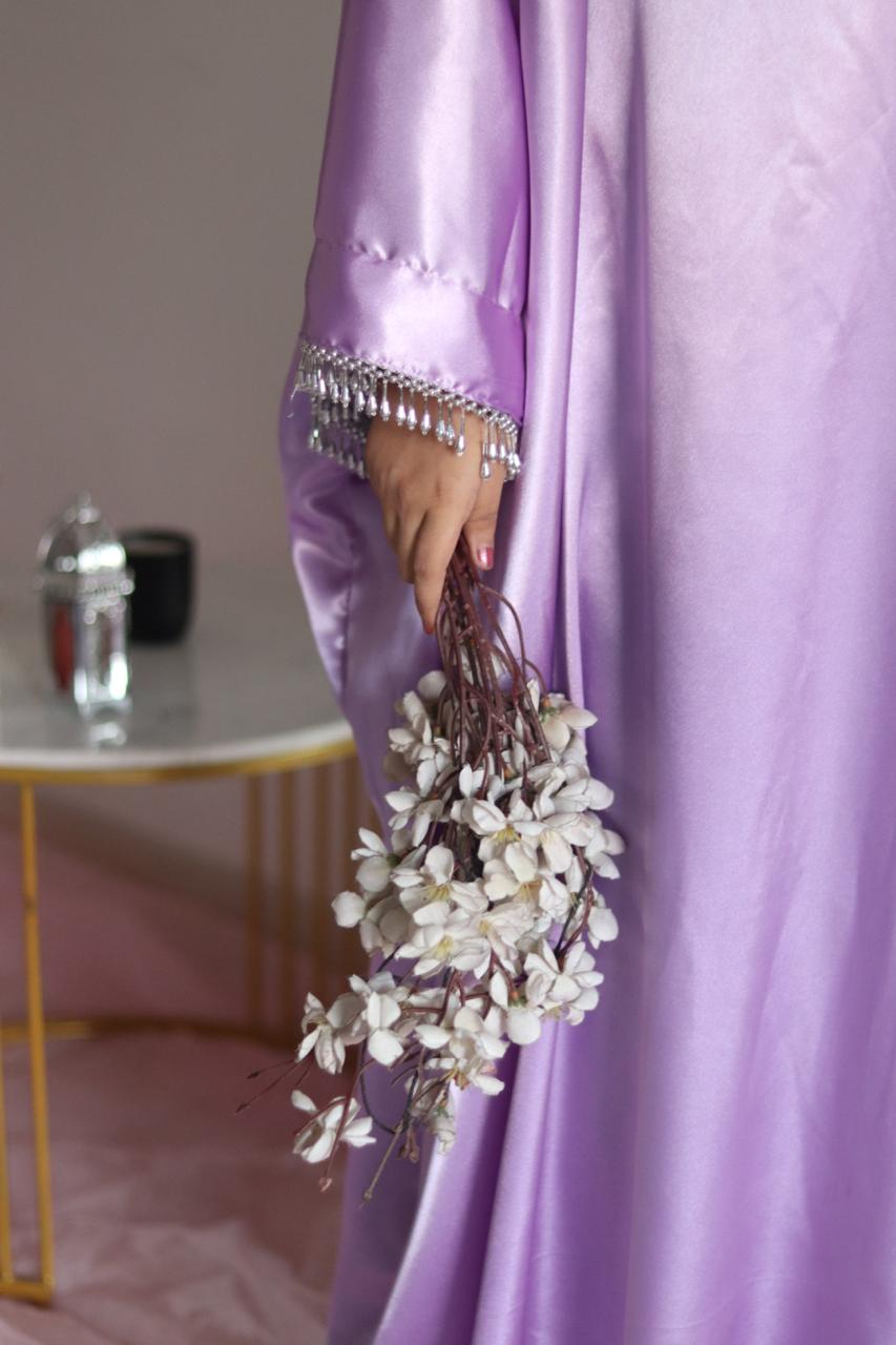 Lilac Butterfly Abaya with Attached Inner Belt (Hijab not included)