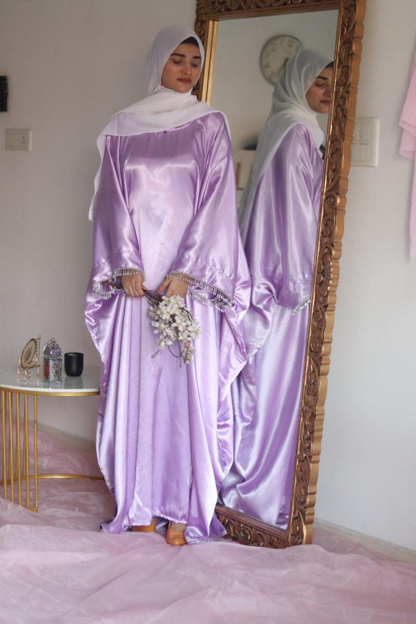 Lilac Butterfly Abaya with Attached Inner Belt (Hijab not included)