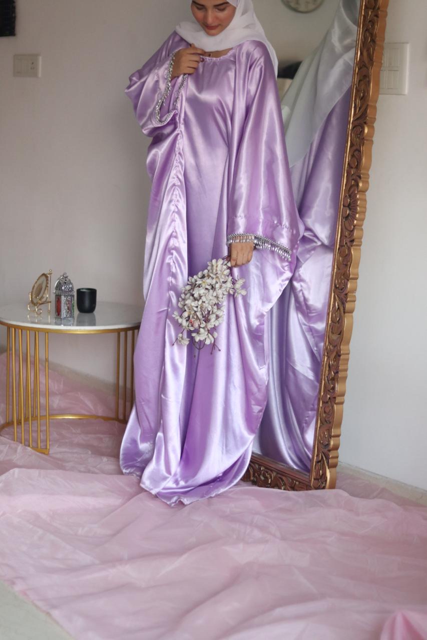 Lilac Butterfly Abaya with Attached Inner Belt (Hijab not included)