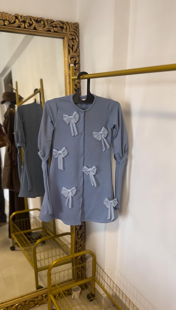 3D bow Abaya Kids - baby Blue