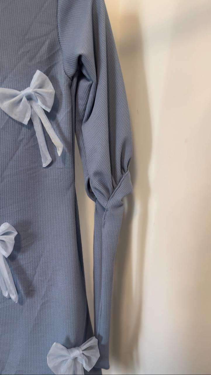 3D bow Abaya Kids - baby Blue