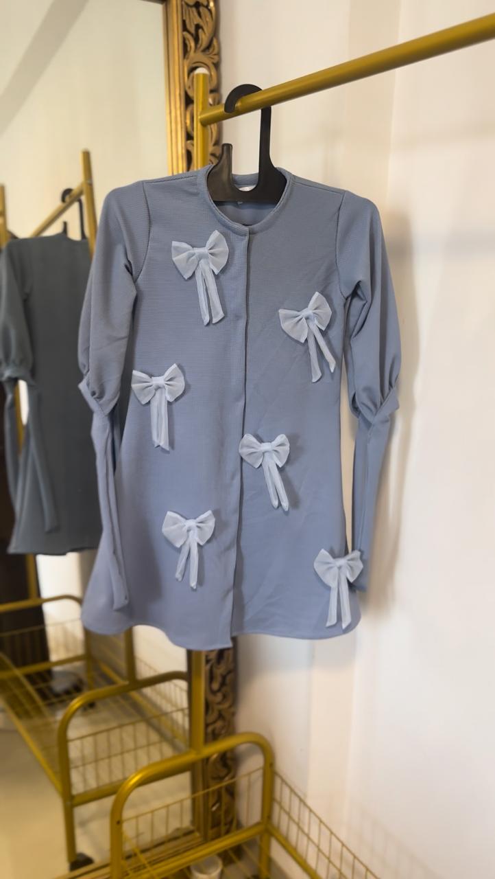 3D bow Abaya Kids - baby Blue