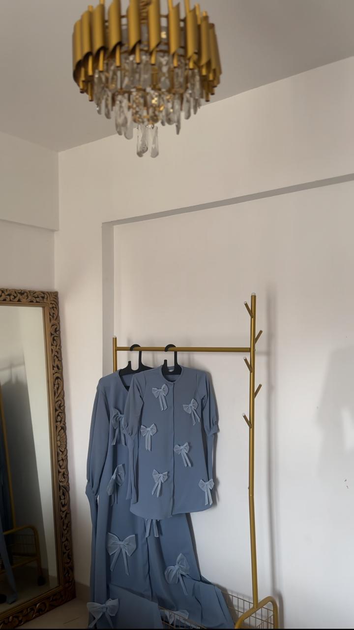 Mom & Daughter Duo 3D bow Abaya - baby Blue