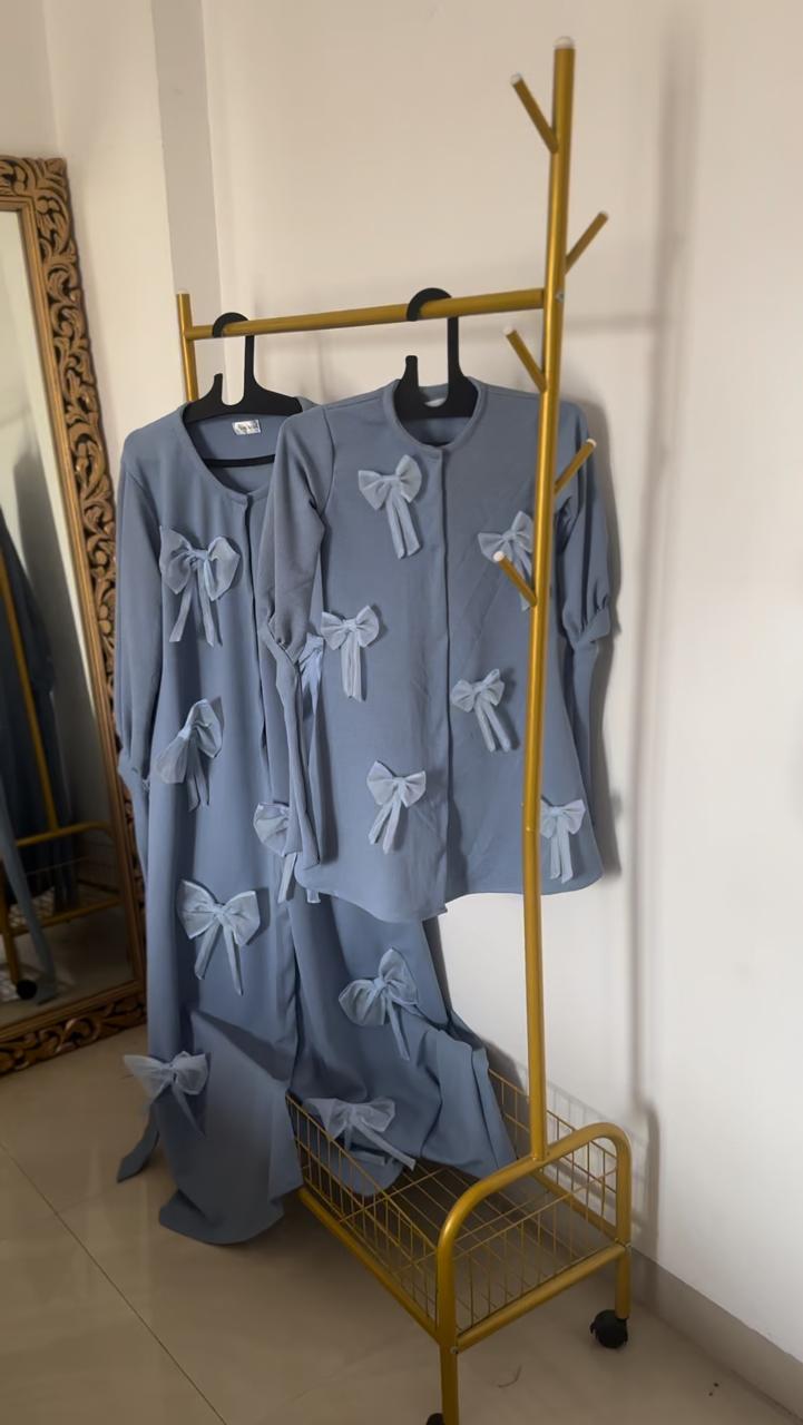 Mom & Daughter Duo 3D bow Abaya - baby Blue