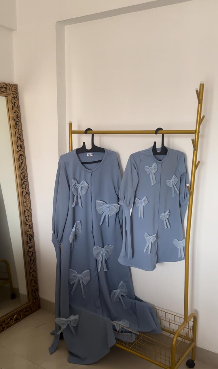 Mom & Daughter Duo 3D bow Abaya - baby Blue