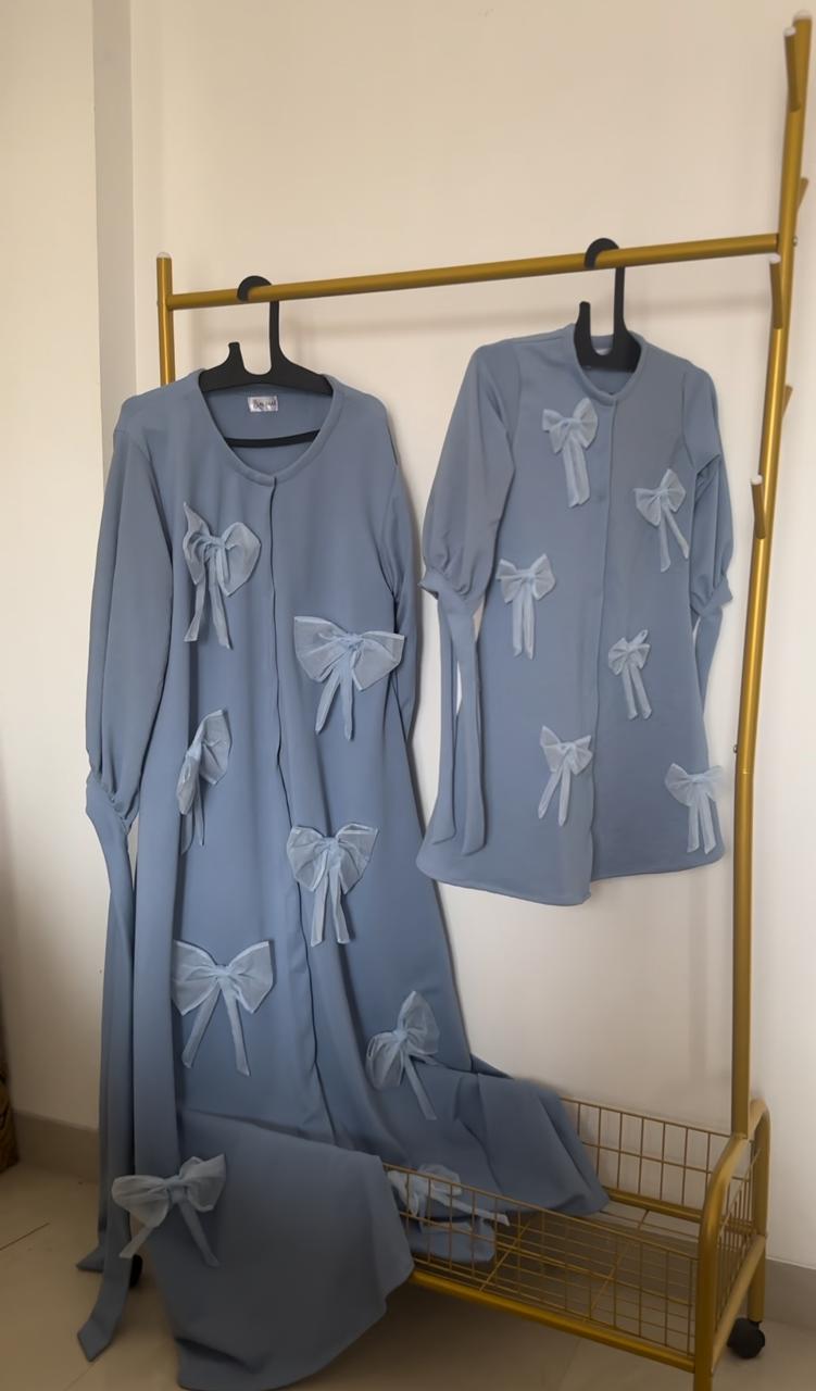 Mom & Daughter Duo 3D bow Abaya - baby Blue