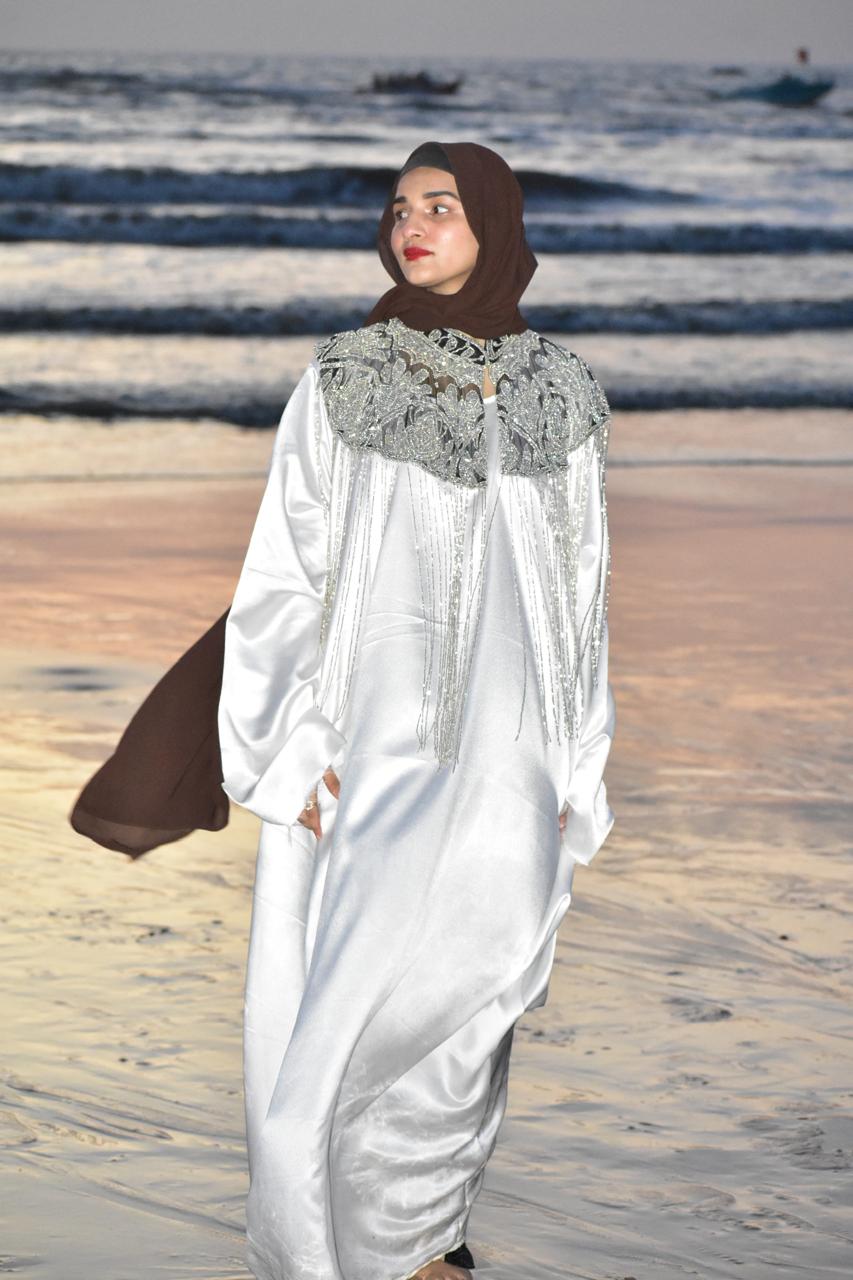 Dual Shade Luxury handwork cape - Black & white  (Abaya not included)