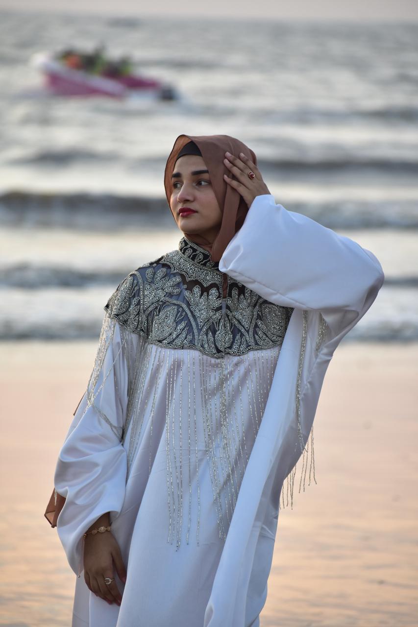 Dual Shade Luxury handwork cape - Black & white  (Abaya not included)