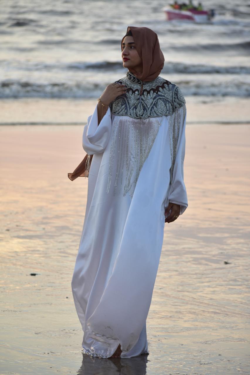 Dual Shade Luxury handwork cape - Black & white  (Abaya not included)