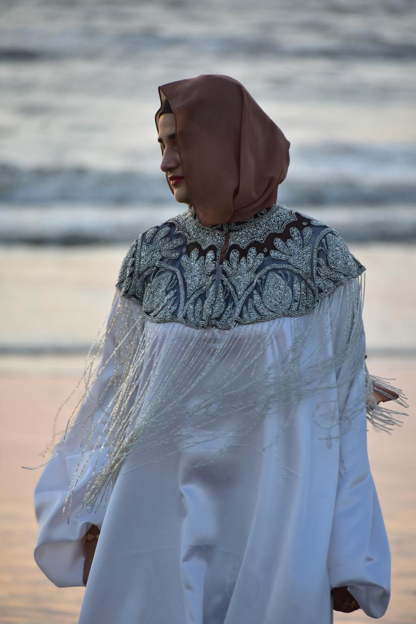 Dual Shade Luxury handwork cape - Black & white  (Abaya not included)