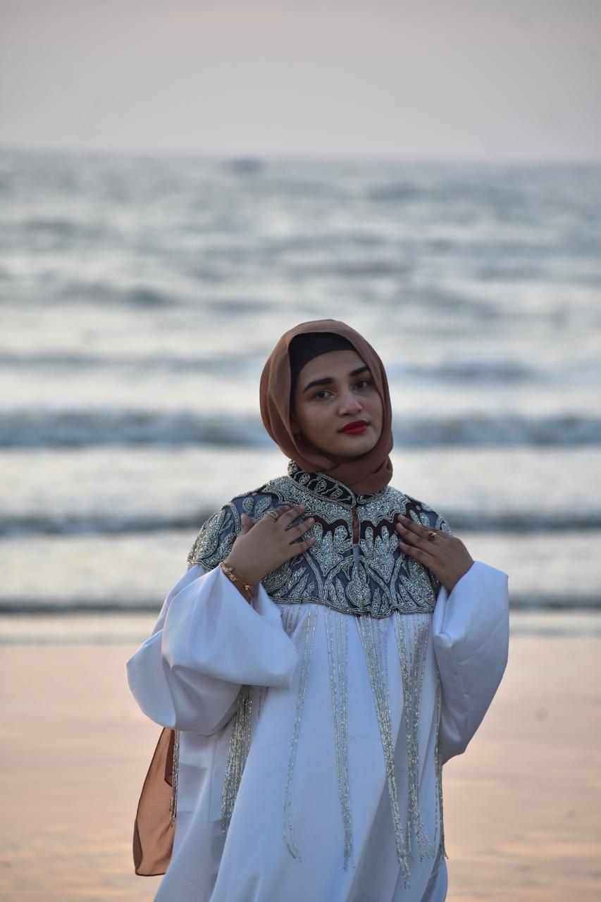 Dual Shade Luxury handwork cape - Black & white  (Abaya not included)