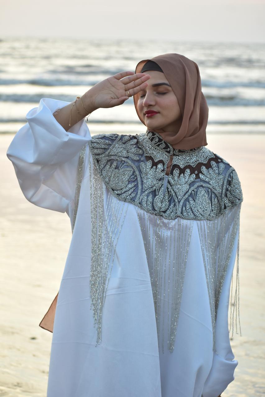 Dual Shade Luxury handwork cape - Black & white  (Abaya not included)
