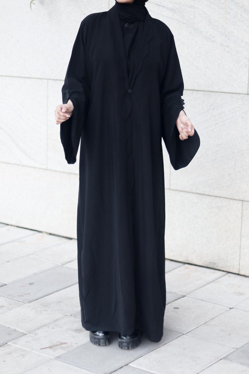 wave cutwork Coat Abaya -Black (with hijab)