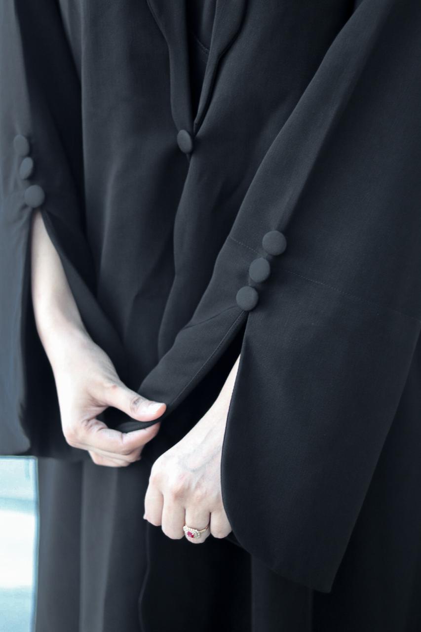 wave cutwork Coat Abaya -Black (with hijab)