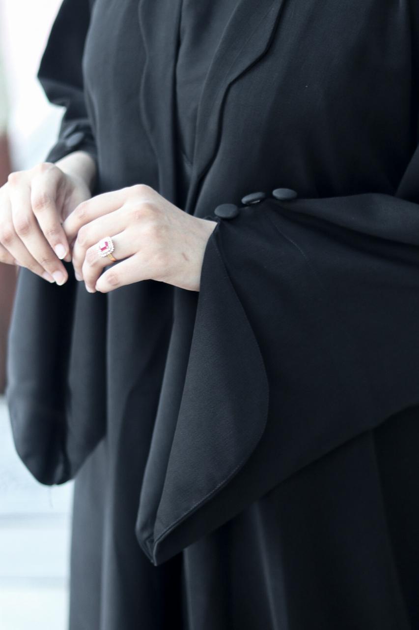 wave cutwork Coat Abaya -Black (with hijab)