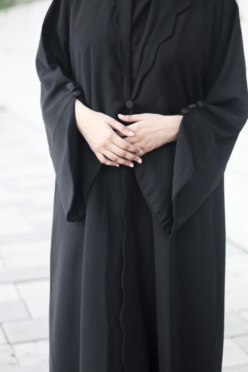 wave cutwork Coat Abaya -Black (with hijab)