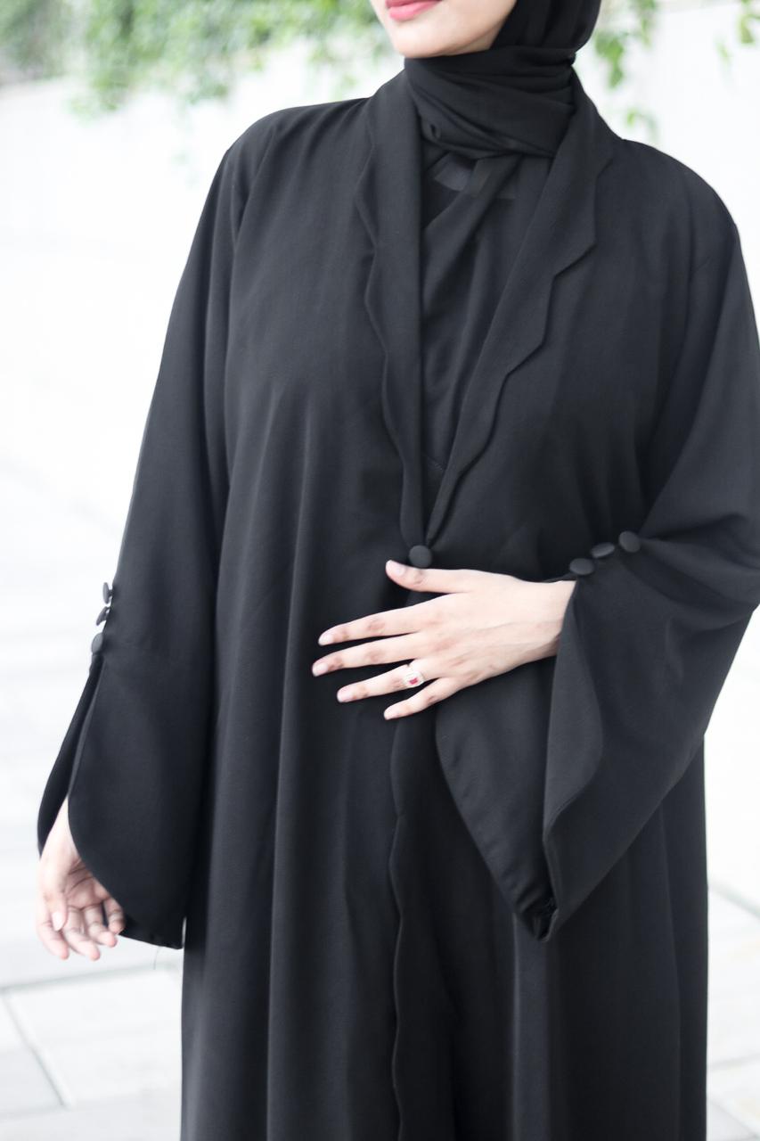 wave cutwork Coat Abaya -Black (with hijab)