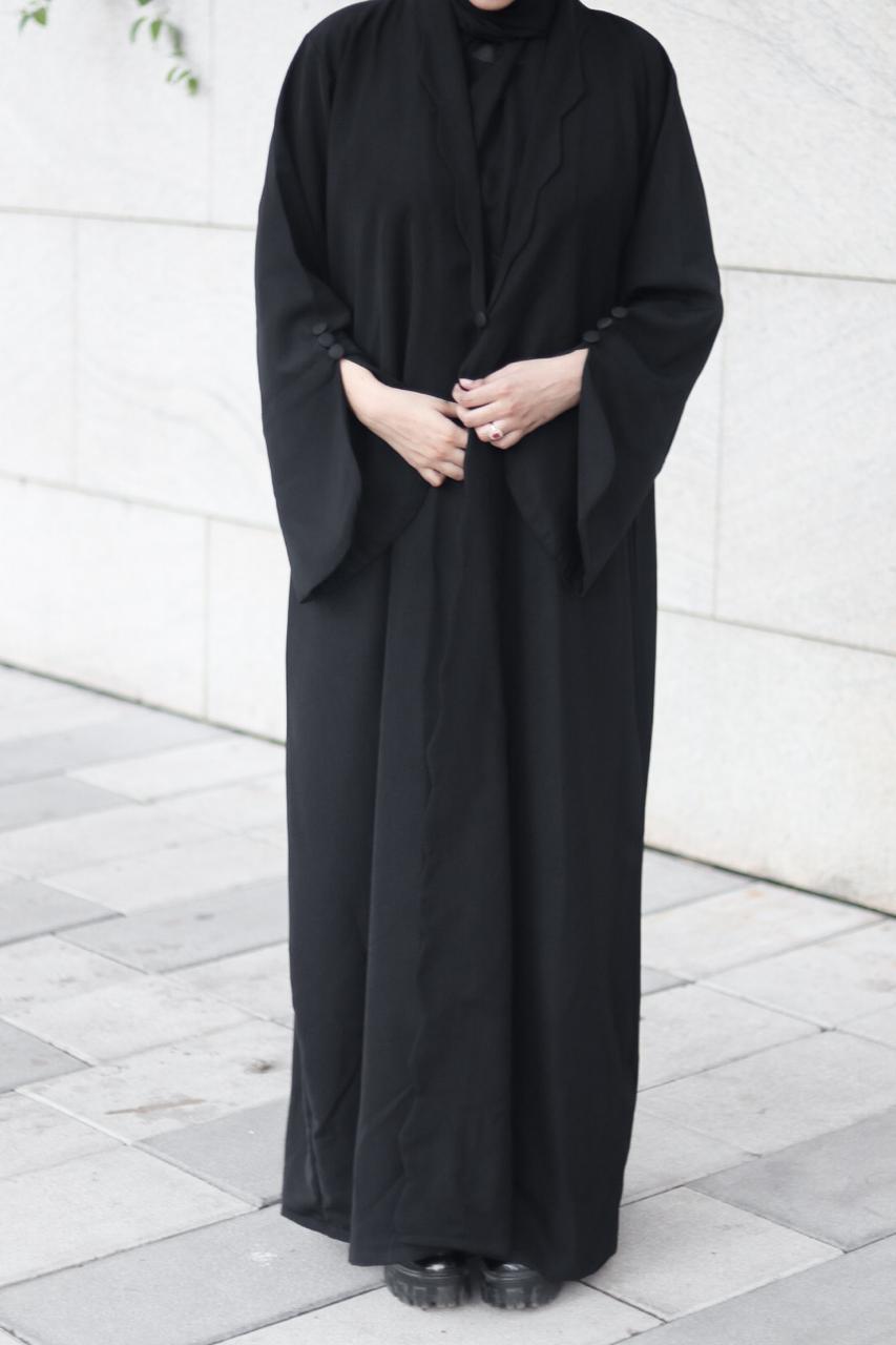 wave cutwork Coat Abaya -Black (with hijab)