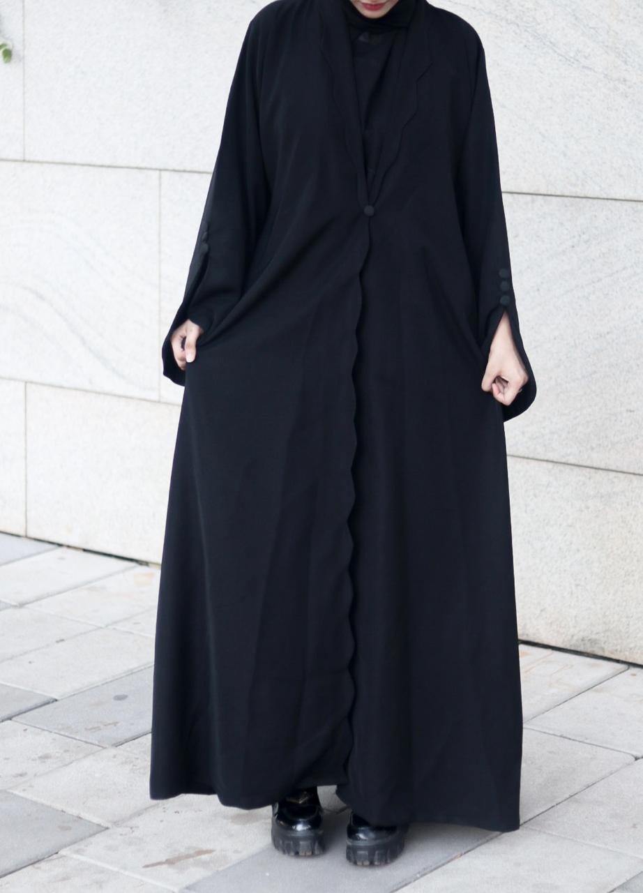 wave cutwork Coat Abaya -Black (with hijab)