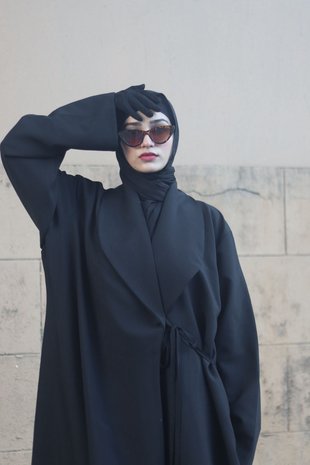 Tie up Coat Abaya -Black (with hijab)