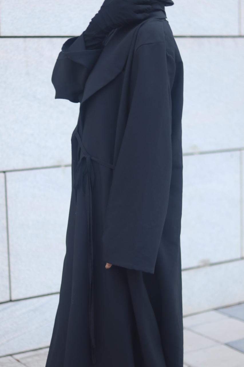 Tie up Coat Abaya -Black (with hijab)