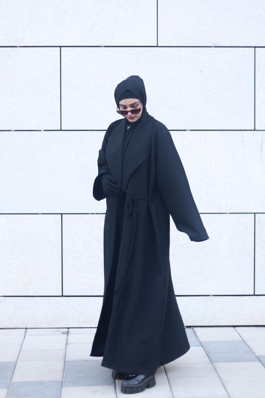 Tie up Coat Abaya -Black (with hijab)