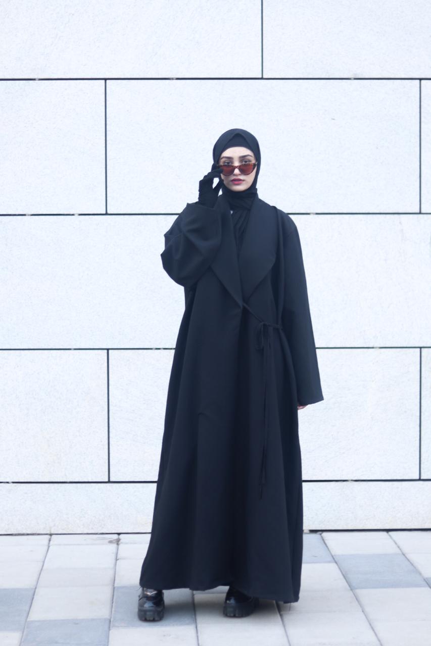 Tie up Coat Abaya -Black (with hijab)
