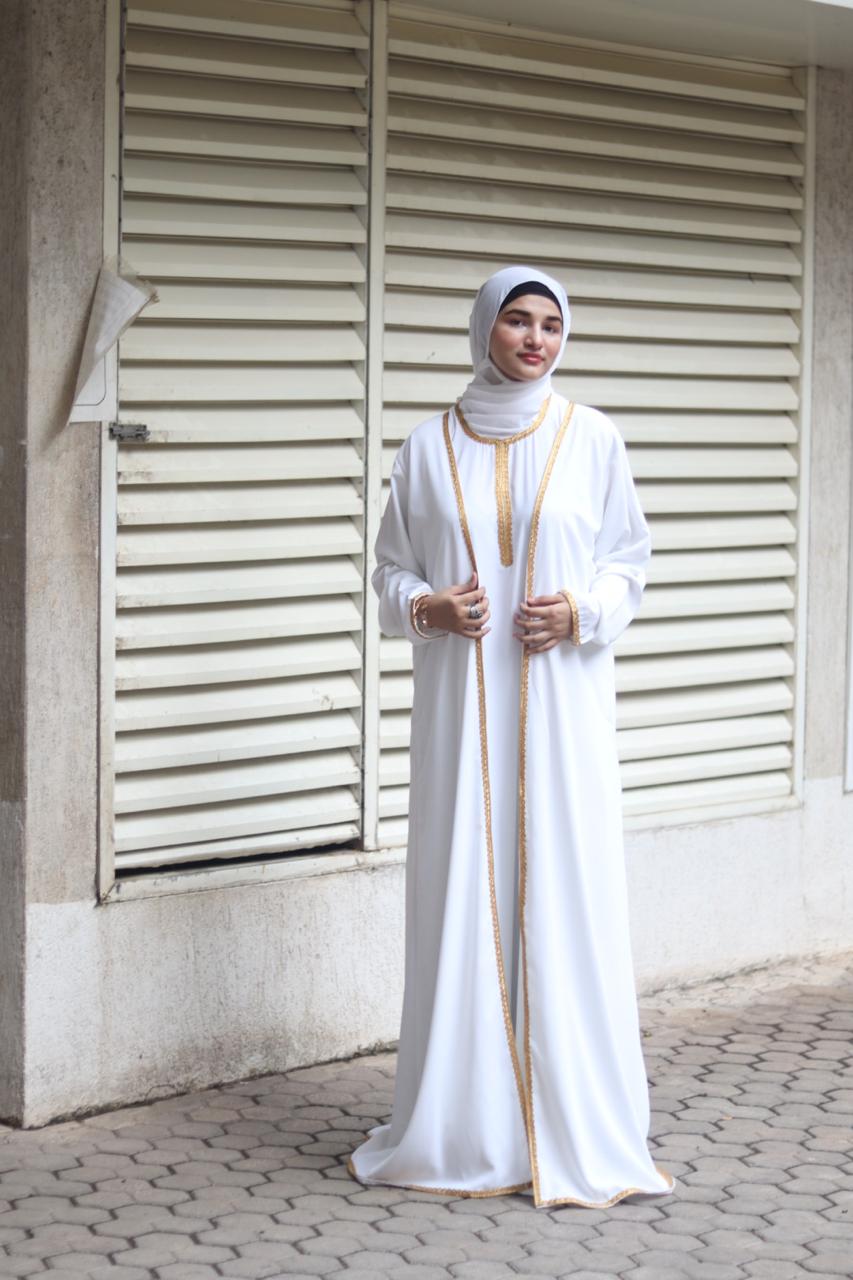 Golden Umrah Abaya 3 pc With inner slit, shrug (hijab included)
